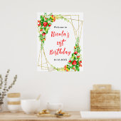 Strawberries and Daisies Birthday Welcome ポスター (キッチン)
