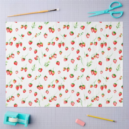 Strawberries and Daisies Pattern 薄葉紙 (クラフト)
