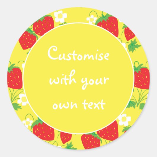 Strawberries and Flowers Yellow Custom Text ラウンドシール (正面)