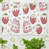 Strawberries and Milk Kitchen Towel キッチンタオル (折り畳み)