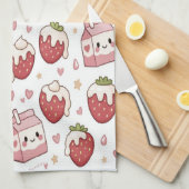 Strawberries and Milk Kitchen Towel キッチンタオル (四つ折り)