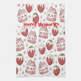 Strawberries and Milk Kitchen Towel キッチンタオル