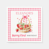 Strawberries and pink bow Berry First Birthday スタンダードカクテルナプキン (正面)