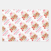 Strawberries and pink bow Berry First Birthday ラッピングペーパーシート (正面2)