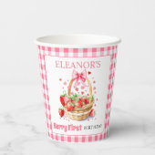 Strawberries and pink bow Berry First Birthday 紙コップ (裏面)