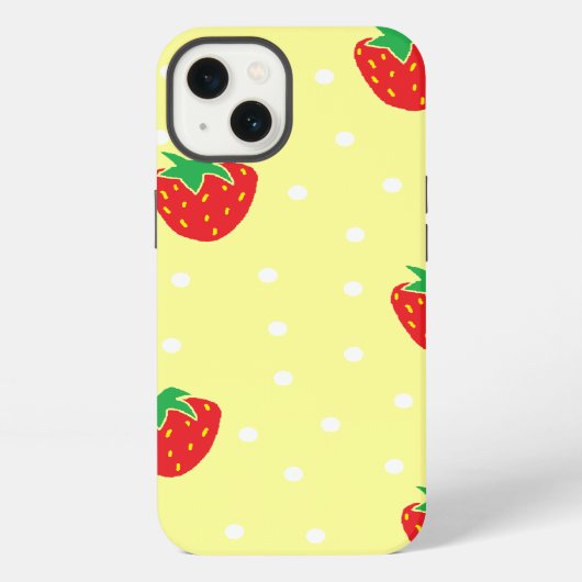Strawberries and Polka Dots Yellow iPhoneケース (裏面)