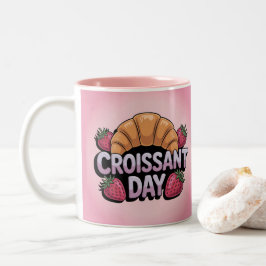 Strawberries Croissant Day Pink Mug ツートーンマグカップ