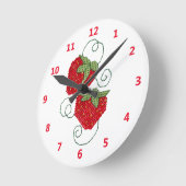 Strawberries Cross Stitch ラウンド壁時計 (傾斜)
