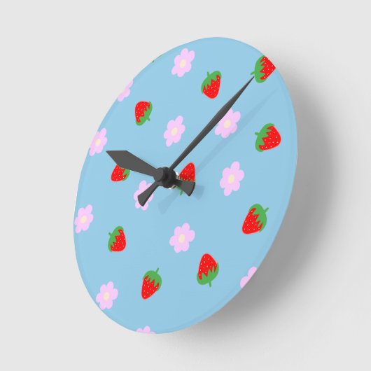 Strawberries & Flowers ラウンド壁時計 (傾斜)