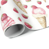 Strawberries Ice Cream Cones Birthday ラッピングペーパー (ロールコーナー)