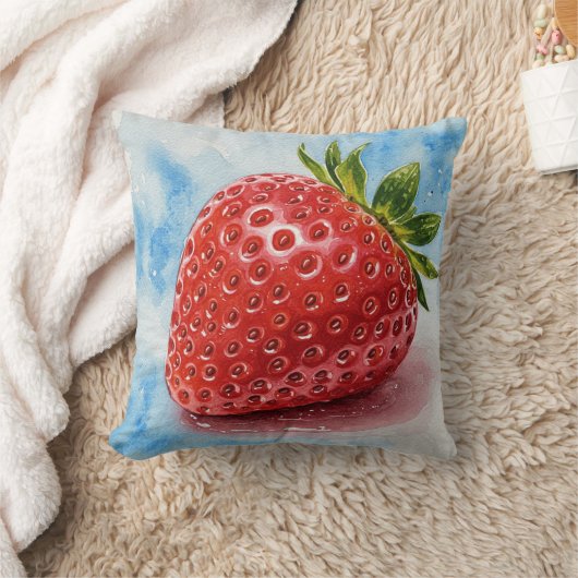 Strawberries Red Blue Green Summer Flower Pillow クッション (ブランケット)