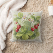Strawberries Red Green Summer Flower Pillow クッション (ブランケット)