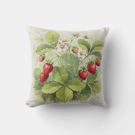 Strawberries Red Green Summer Flower Pillow クッション