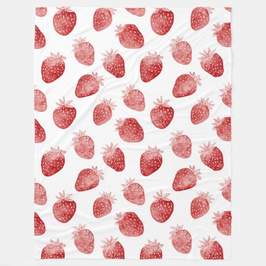 Strawberries Red White Dots フリースブランケット (正面)
