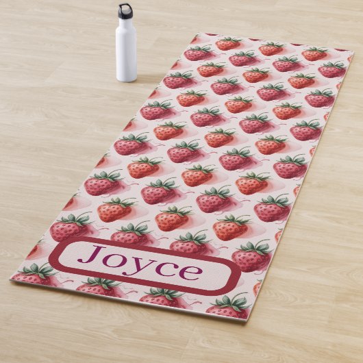 Strawberries Vintage Boho Yoga Mat Custom Name ヨガマット (インサイチュ)