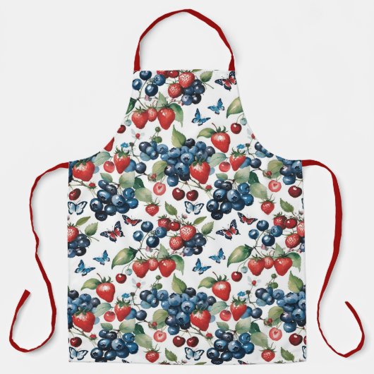 Strawberries With Blueberries and Butterflies エプロン (正面)