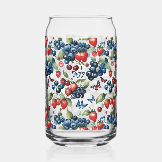 Strawberries With Blueberries and Butterflies ガラス缶 (左)