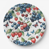 Strawberries With Blueberries and Butterflies ペーパープレート (正面)