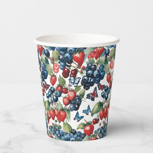 Strawberries With Blueberries and Butterflies 紙コップ (裏面)
