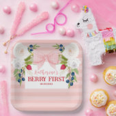 Strawberry 1st Berry First strawberry Birthday ペーパープレート (パーティー)