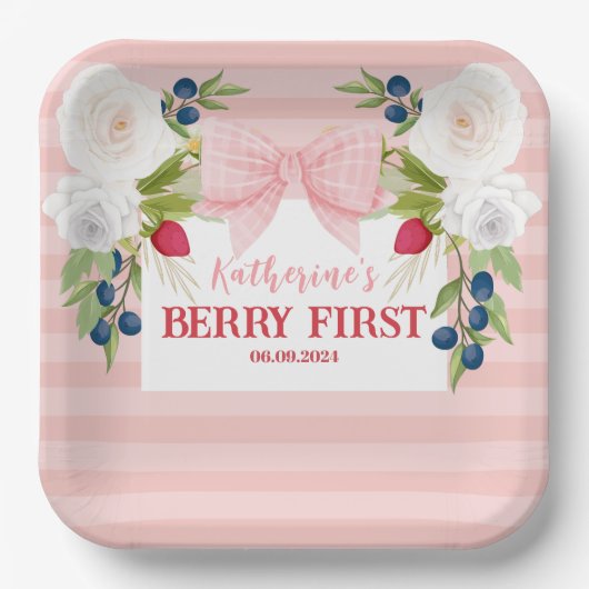 Strawberry 1st Berry First strawberry Birthday ペーパープレート (正面)