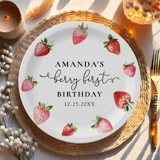 Strawberry 1st Birthday Berry Sweet One  ペーパープレート
