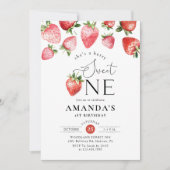 Strawberry 1st Birthday Berry Sweet One 招待状 (正面)