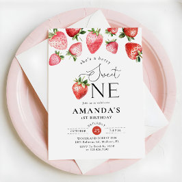 Strawberry 1st Birthday Berry Sweet One 招待状