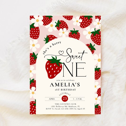 Strawberry 1st Birthday Berry Sweet One 招待状