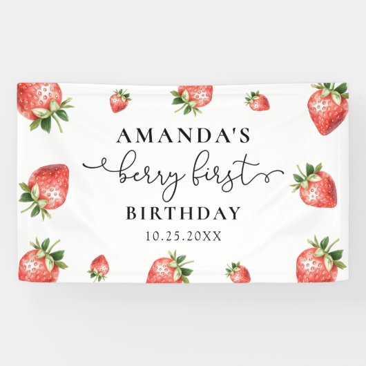 Strawberry 1st Birthday Berry Sweet One  横断幕 (横)