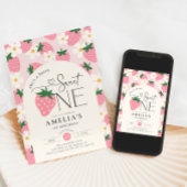 Strawberry 1st Birthday Berry Sweet One Pink 招待状