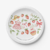 Strawberry 1st Birthday Invite First Berry Sweet ペーパープレート (正面)