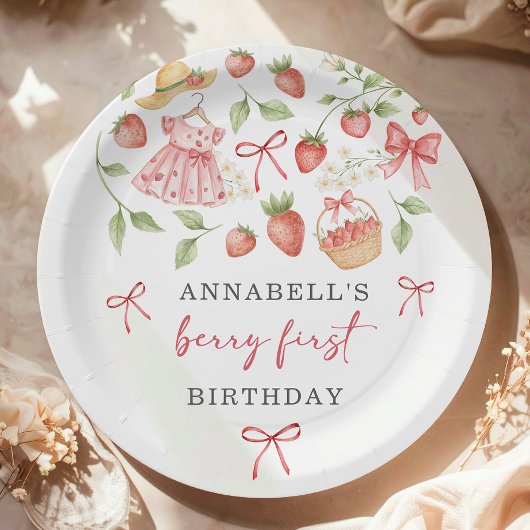 Strawberry 1st Birthday Invite First Berry Sweet ペーパープレート