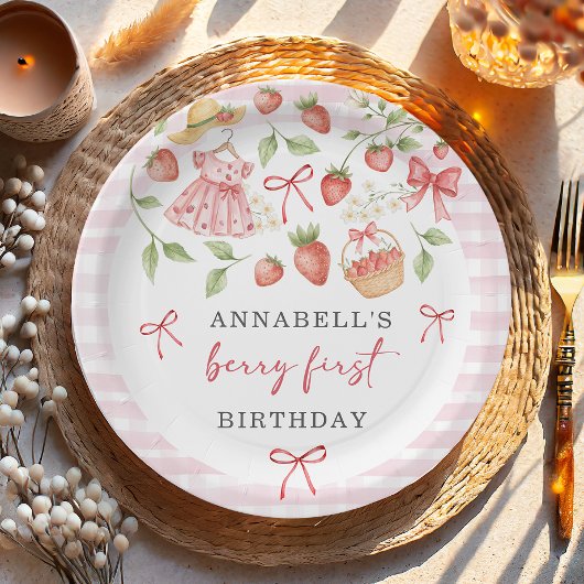 Strawberry 1st Birthday Invite First Berry Sweet ペーパープレート