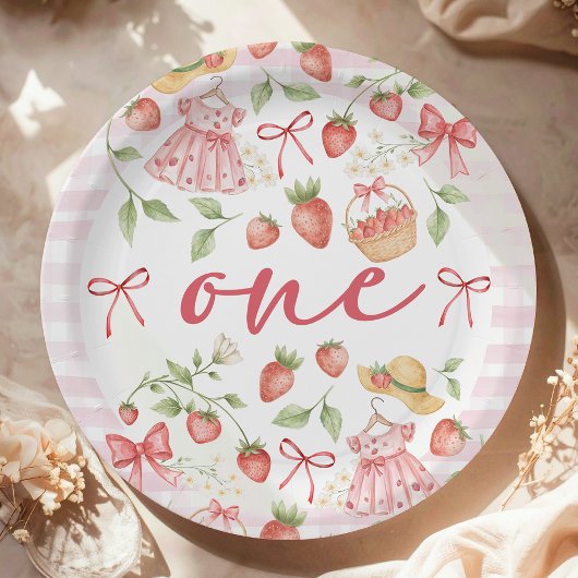 Strawberry 1st Birthday Invite First Berry Sweet ペーパープレート