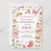 Strawberry 1st Birthday Invite First Berry Sweet 招待状 (正面)