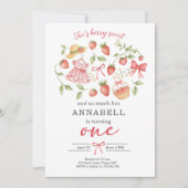 Strawberry 1st Birthday Invite First Berry Sweet 招待状 (正面)