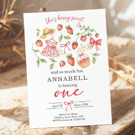 Strawberry 1st Birthday Invite First Berry Sweet 招待状