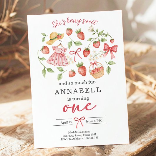 Strawberry 1st Birthday Invite First Berry Sweet 招待状