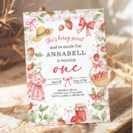 Strawberry 1st Birthday Invite First Berry Sweet 招待状