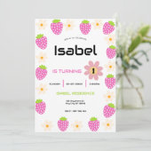 Strawberry 1st Birthday Invite First Berry Sweet 招待状 (スタンド正面)