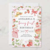 Strawberry 1st Birthday Invite First Berry Sweet 招待状 (正面)