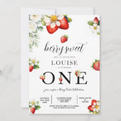 Strawberry 1st Birthday Party Berry First  招待状 (正面)