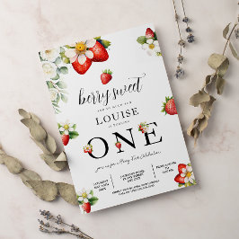 Strawberry 1st Birthday Party Berry First  招待状