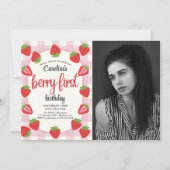 Strawberry 1st Birthday Party Berry First Photo 招待状 (正面)