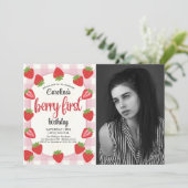 Strawberry 1st Birthday Party Berry First Photo 招待状 (スタンド正面)