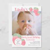 Strawberry 1st Birthday with Photo 招待状 (正面)