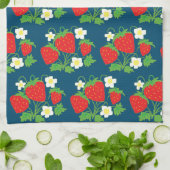 Strawberry and Flower Blue Pattern キッチンタオル (折り畳み)