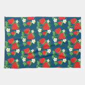 Strawberry and Flower Blue Pattern キッチンタオル (横)