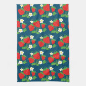 Strawberry and Flower Blue Pattern キッチンタオル (縦)